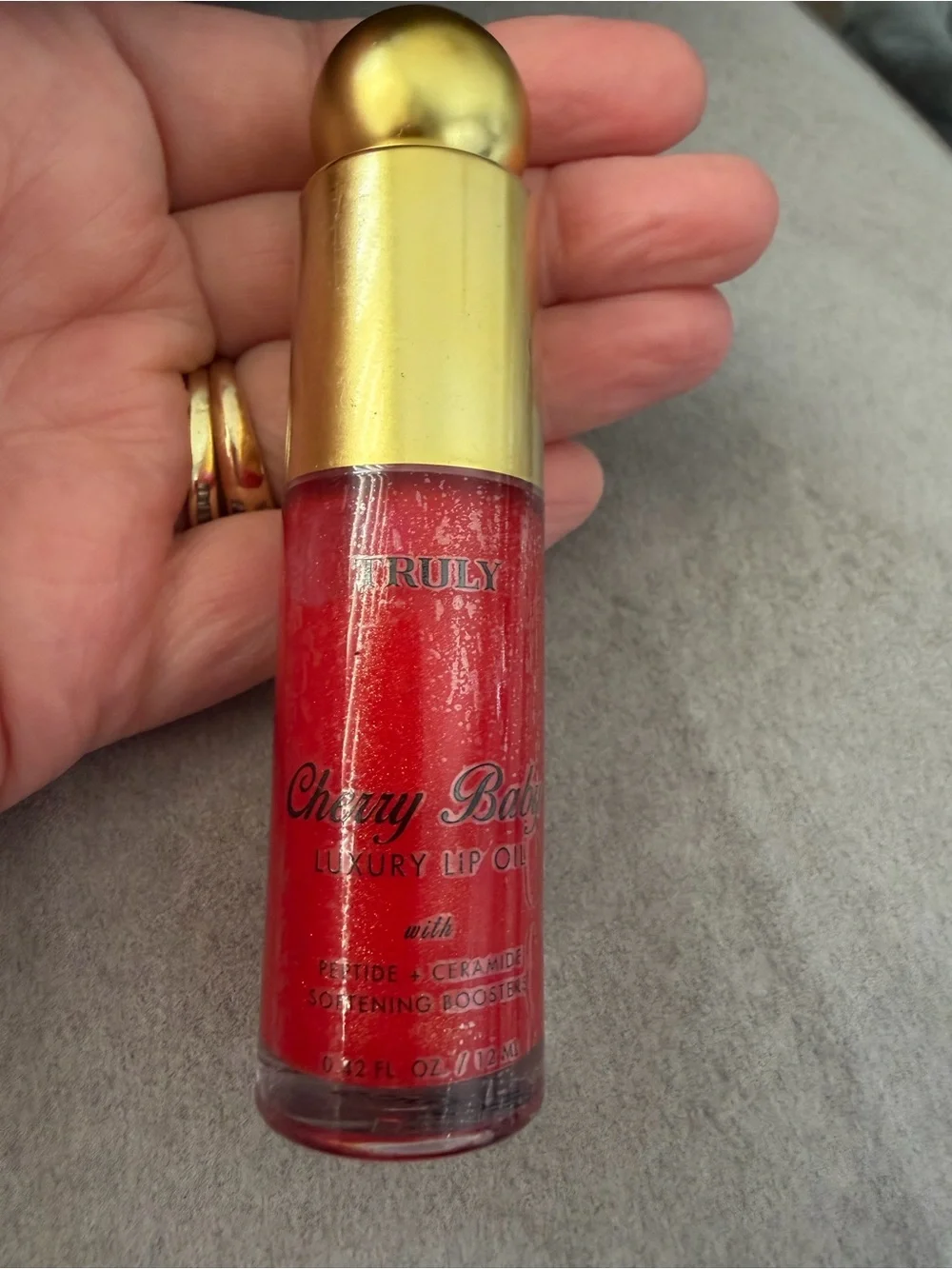 TRULY Cherry Baby Lip Oil - Bright Red with Gold Cap